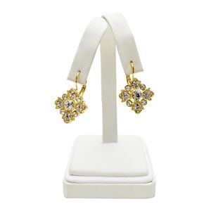 Vintage Bijoux Tempo Maltese Cross Clear Crystal Rhinestone Leverback Earrings